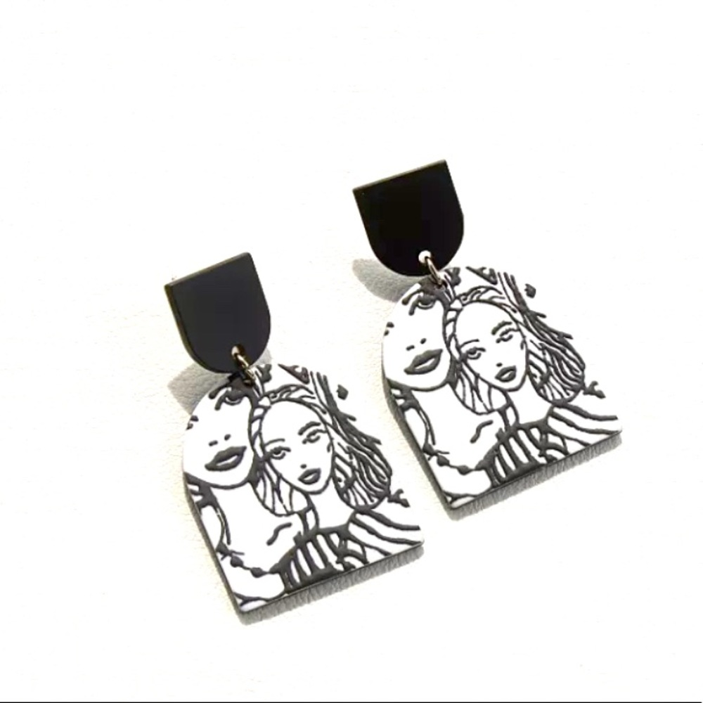 Clay Women Faces Dangle Drop Statement Earrings